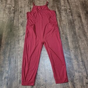 Women's Solid Burgundy Jumpsuit with Pockets
